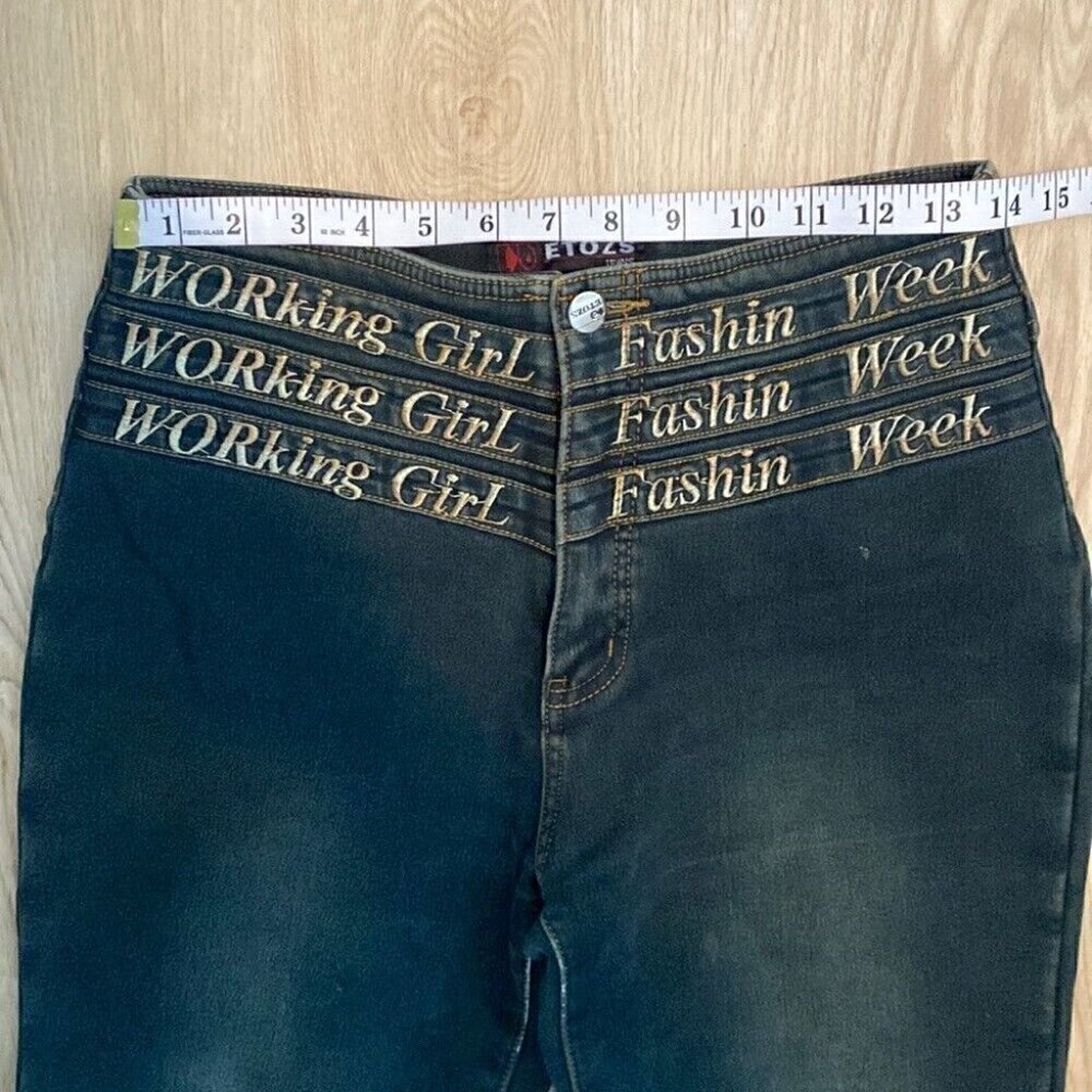Y2K Embroidered Waist Flare Jeans Sz 28 McBling Indie Sleaze Festival Denim - Picture 10 of 15